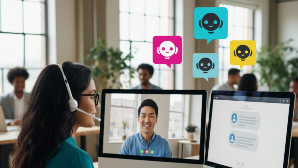 An AI sales agent with icons of many chatbots around them