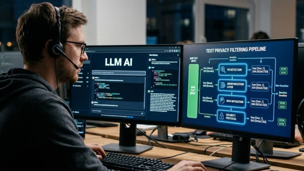 A developer looking at an generative AI LLM with a privacy layer